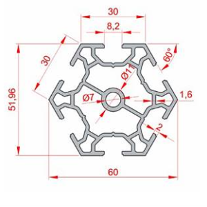 30x30 K8 Stand Profili Altıgen